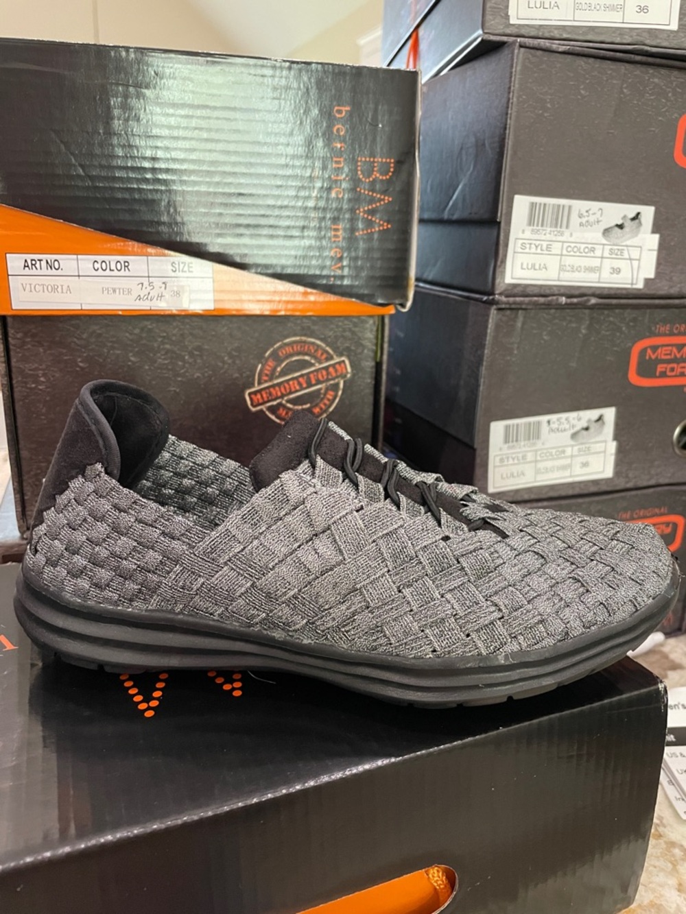 Bernie Mev Victoria Pewter Comfort Woven Slip-On Women’s
